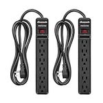 DEWENWILS 2-Pack 6-Outlet Surge Protector Power Bar, Flug Plug Power Strip with 6Ft Extension Cord Indoor, Protected Indicator Light, 15 Amp Circuit Breaker, 560 Joules, Wall Mount, Black, UL Listed