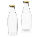 Pure Source India. Milk; Water and Juice Glass Bottle with Air Tight Cap (Transparent; 1000 ml) - Set of 2