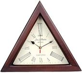 MZ Enterprises Wooden Triangle Wall Clock Antique Look Style Plane Glass Roman Number for Home, Hall, Office, Farmhouse Decoration (12 inch, White Brown)