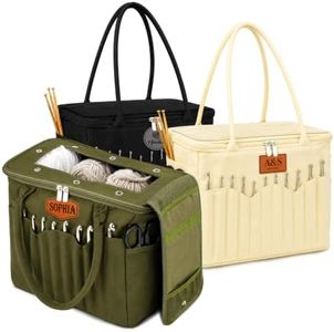 DYOART Personalized Knitting Bag with Name Leather Patch, Yarn Storage Bag