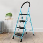 ZOLMIX Premium Steel Ladder, Stairs for Home, Foldable 4 Step Ladder, Sidi, Safety Clutch Lock, Anti Slip Steps, Knee Guard, Firm Grip, Anti Skid, Durable, Heavy Duty, Lader 5 Years Warranty - Blue