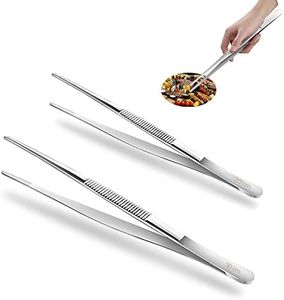 2 Piezas Pinzas de Cocina (30 cm y 20 cm), Pinzas Chef, Pinzas Cocina Acero Inoxidable de Precision para Emplatar para Horneado, Barbacoa y Cocinar.