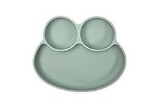 Abiie Octopod Frog Silicone Plates with Suction - Spill Proof, Easy to Clean - BPA-Free Bowl - Suction Plates for Baby and Toddler - Training & Feeding Divided Grip Dish (Sage Green)