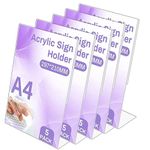 A4 Acrylic Sign Holder,5 Pack L-Shape Display Stands, A4 Acrylic Poster Menu Holder, Clear Plastic Display Holders Stands for Table Restaurant Hotel Documents Office (A4-L 5Pack)