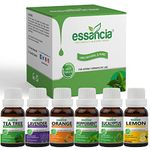 essancia - NATURALLY IN EVERY DROP Pack Of 6 Essential Oils Tea Tree,Lavender,Orange,Peppermint,Eucalyptus,Lemon Oils,Combo Set For Face,Hair Growth,Pure & Therapeutic Grade Essential Oils Kit