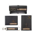 AICA Personalized Name & Charm Leather (Wallet+Passport+Sunglass+Keychain) Mens Combo Giftset (Grey) | Customized Combo Giftset for Men Husband Friend