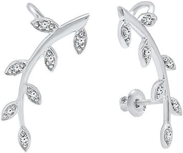 Dazzlingrock Collection 0.1tw Round White Diamond Leaf Climber Screw Back Earrings for Women in 10K Solid White Gold