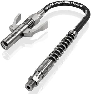 luckywagon Grease Gun Coupler with 12" Flexible Grease Gun Hose Kit, Quick Locking Release 6 Jaw Grease Gun Tips, 12000 PSI High Pressure Leak-Resistant Grease Coupler, 1/8" NPT Fits All Grease Guns