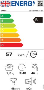 Candy 9kg Washing Machine – Black Front Load Laundry Appliance