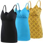 MANCI Nursing Top Tank Cami, Women's Cotton Maternity Pajama Tops Sleep Bra for Breastfeeding (Black+Yellow+Bright Blue, X-Large)