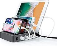 USB Charging Station 4 Port 24W Fast Charging Stations for Multiple Devices Organizer Desktop Docking Station Compatible with iPhone, iPad, Tablet Ect, Black, LMH-PW016-4.8¡­