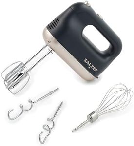Salter Marino Hand Mixer – 250W Food Kitchen Whisk, Stainless Steel Twin Beaters, Dough Hooks & Balloon Whisker. 5 Self-Control Speeds & Turbo Boost, Lightweight Handheld Blender for Baking, Blue