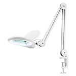 Neatfi (New Model) Bifocals 1,200 Lumens Super LED Magnifying Lamp with Clamp, 5 Diopter/20 Diopter, Dimmable, 60 pcs SMD LEDs, 5 Inches Diameter Lens, Adjustable Arm Utility Clamp (White)