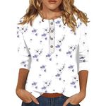 oelaio Womens Casual Tops 3/4 Sleeve Casual Loose Work Tops Summer Print Shirt Button Down Crewneck Tops Trendy Plus Size,White,XX-Large