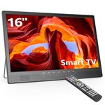 Desobry 16 Inch Small Smart TV - LCD Small Kitchen TV with WiFi, Bulit-in 180°Adjustable Stand/ATSC Tuner/HDMI/AV/USB for Camping, Bedroom, RV, Patio, Indoor & Outdoor Use