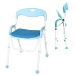 BEEYEO Folding Shower Chair, 6 Level Adjustable Bath Shower Seats with Shower Bracket Buckle, Soft EVA Cushion, Thicker and Wider, Portable Safety Shower Chair for Elderly, Handicap & Pregnant