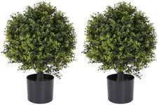 Binnny Flower 22-Inch Artificial Boxwood Topiary Trees - UV-Resistant Faux Boxwoods for Outdoor Planters, Evergreen Fake Potted Plants Ball-Shape Set of 2 for Front Porch Decor