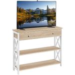 Yaheetech TV Stand for TV up to 45 inch, Entertainment Center with Drawer, Media Console Table with Storage Shelves, for Living Room, Metal Frame, Light Oak