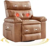 GarveeHome Oversized 360° Rocker Swivel Recliner Chair, PU Leather Large Recliner Lazy Boy for Adults, w/Vibrating Massage and Heating, 1.5X Sponge Filling for Living Room, Bedroom and Nursery