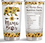 Christmas Gifts for Mom Women, Mama Bear Tumbler with Lid 20oz Stainless Steel, Sunflower Mom Coffee Mug, Mom Drinking Cup, Momma Bear Mom Gifts from Daughter Son