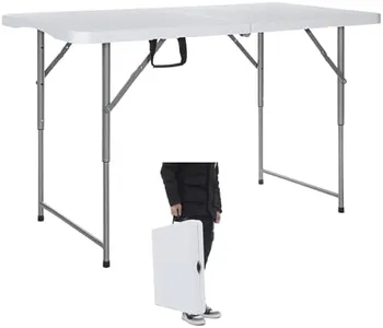Lakhow 122CZ 4 Ft Folding Camping Table Adjustable Height（ 49/61/74CM） Portable Dining Table Party,Height Adjustable Craft Camping and Utility Folding Table,White Granite