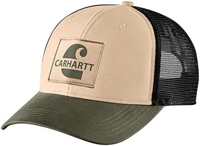 Carhartt Men's 105692 Canvas Mesh-Back Logo Graphic Cap, White Truffle, One size