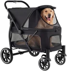 COSTWAY Dog Stroller, 96x71x102.5cm Foldable Dog Pushchair with Adjustable Mesh Canopy, Storage Pockets, Safety Belt, Pet Travel Buggy for Medium and Large Dogs (Black)