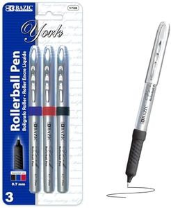 BAZIC Products York Rollerball Pen 0.7mm Assorted Color, Regulator Flowing Liquid Ink Pens, Rolling Ball Pens Smooth Writing for Office (3/Pack), 1-Pack