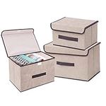 3 PCS Foldable Storage Bins with Lids, Foldable Clothes Storage Box with Handles, Storage Basket Cube Container for Organizing Fabric Storage Basket for Clothes, Bedroom, Towels, Small Toys, Books, Office Supplies(Off White, 3Pack)