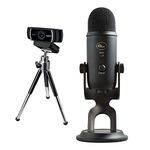 Logitech C922 Pro Stream Webcam, Full HD 1080p Streaming with Tripod and Free 3-month XSplit License - Black + Blue Microphones Yeti USB Microphone, Midnight Blue