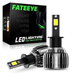 FateEye 2024 H3 LED Headlight Bulb,13000LM Super Bright LED Car Headlight Conversion Kit, 60W Top-Level Chip, Halogen Headlight Replacement Temperature Control, 6500K, Plug and Play (H3)