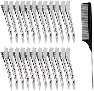 24 Pcs Pinces à Cheveux Métal,Pinces à Bec de Canard Clips, with Peigne à Queue,pour Femmes Filles Coiffure et Maquillage(Argent)