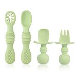 4pcs Silicone Baby Spoons Self Feeding 6+ Months, BPA Free Baby Led Weaning Spoons Training Spoon Toddler Self Feeding Utensils for 6-12 Months Babies (Matcha Green)