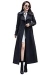 ebossy Women's Double Breasted Duster Trench Coat Slim Full Length Maxi Long Overcoat - black - XS