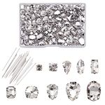 PandaHall 180pcs Glass Sew On Rhinestones with Needles Crystal Sew On Claw Rhinestone with Hole for DIY Dress Clothes Shoes Bag Decorations