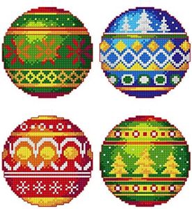Counted Cross-Stitch Kit on Plastic Canvas with Christmas Ornaments. Fascinating Chart 3.74x3.94 inches 139CS. Marvelous for Embroidery & Needlework Amateurs