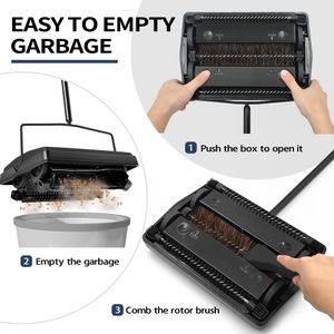 JEHONN Manual Carpet Sweeper – Horsehair Brush, Pet Hair & Lint Removal, Black