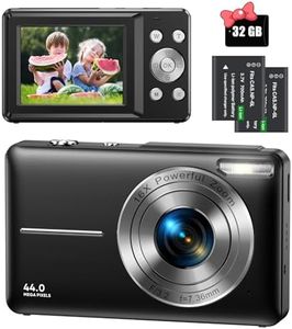 Digitalkamera 44MP 1080P FHD Fotokamera Kompaktkamera 16X Digitalzoom Fotoapparat mit 32GB Speicherkarte, Digital Kamera für Kinder, Teenager, Anfänger, Jungen, Mädchen(Schwarz)