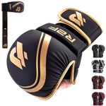 R2F MMA Gloves Grappling Training Sparring Fighting, Martial Arts Open Palm Mitts Men Women, Adjustable Wrist Support Vegan Leather, UFC Cage Fighting Combat Sports Boxing, Muay Thai