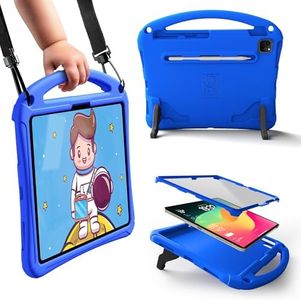 Bam Bino Space Suit Rugged Kids Case for Apple iPad Pro 13 M4, iPad Air 13 M2/M3 (2024/2025) Case for Kids with Built-in Screen Protector, Handle, Stand, Pencil Holder, Shoulder Strap (Blue)
