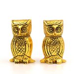 CraftVatika Metal Owl Couple Miniature Statue Showpiece, Owl Sculpture, Feng Shui Bird, Figurine, Uses for Living Room, Garden, Office Desk Gold Color, (2 Piece) (10 Box)