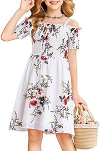 Arshiner Floral Dresses for Girls Short Sleeve Dresses Casual Summer Dresses White for 10-11 Years