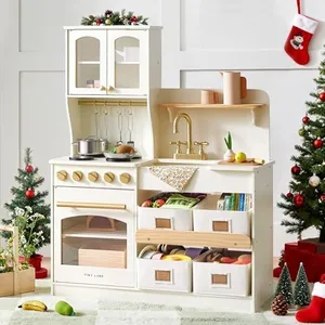 Tiny Land Play Kitchen for Kids, Wooden Play Kitchen with Toy Storage System, Toy Kitchen Set with Plenty of Play Features, Kids Play Kitchen Designed, Gift for Ages 3+