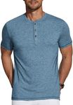 COOFANDY Men's Henley Short Sleeve Shirts Casual Basic Tee Classic Solid Button Henley Shirts Dark Blue