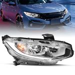 VehicleAid LED DRL Headlight Assembly Compatible with [Halogen Type] 2016-2021 Honda Civic Chrome Housing Projector Headlamp (Passenger Right Side)