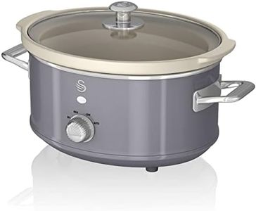 Swan Retro SF17021GRNEU Mijoteuse 3,5L Récipient Amovible, Antiadhésif en Céramique Libre PFOA et PTFE, 3 Niveaux de température, Couvercle Verre, Slow Cooker, Design Vintage, Gris, 200 W