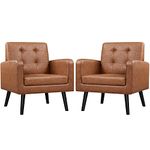 Yaheetech Modern Armchair, Mid-Century Accent Chair with Button Tufted Back&Wood Legs for Living Room/Bedroom/Office, 2 PCS, Retro Brown