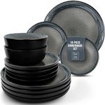 18 Piece Dinner Sets for 6 People - Beautiful Mediterranean Style Stoneware Dinner Set for 6 - Dishwasher & Microwave Safe Plates and Bowls Set for 6 - Dinnerware Sets by Pure Living in Dark Grey