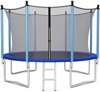 COSTWAY Outdoor Trampoline, 8FT 10FT 12FT Round Trampolines with Safety Enclosure Net, Ladder, Padded Poles, Weatherproof Combo Bounce Trampoline for Kids Adults (12FT, Internal-Net)