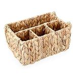 BSTKEY Water Hyacinth Flatware Organizer, Hand Woven Cutlery Holder Utensil Basket with Handle, Wicker Silverware Caddy Tableware Holder for Countertop